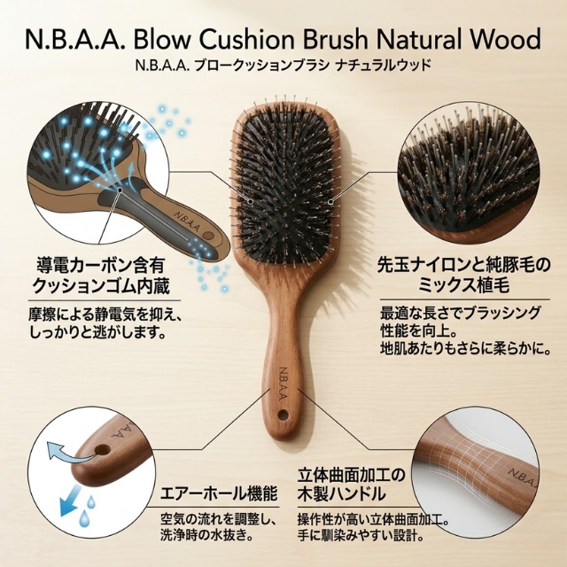 NBAA ブロークッションブラシ ナチュラルウッド